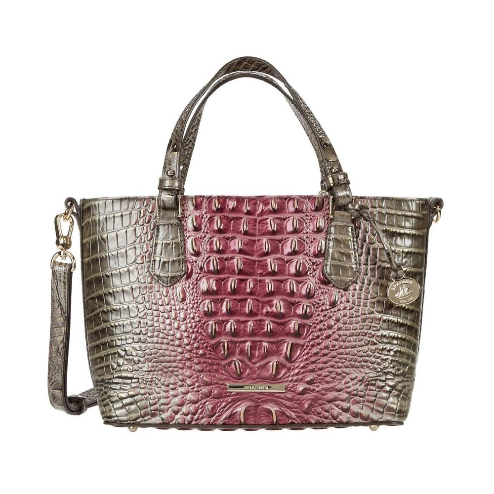 BRAHMIN Ombre Melbourne Mini Misha Satchel Garnet Gray‎ Gag Croc Embossed